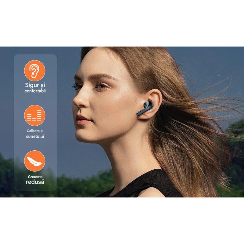 TV, Audio-Video si Foto - Portabile audio - Casti audio - Casti Wireless TWS CerCip S42 cu izolare a zgomotului ENC+ANC, Autonomie 40 ore, Control prin Touch, Universale, Negru - Infinity.ro