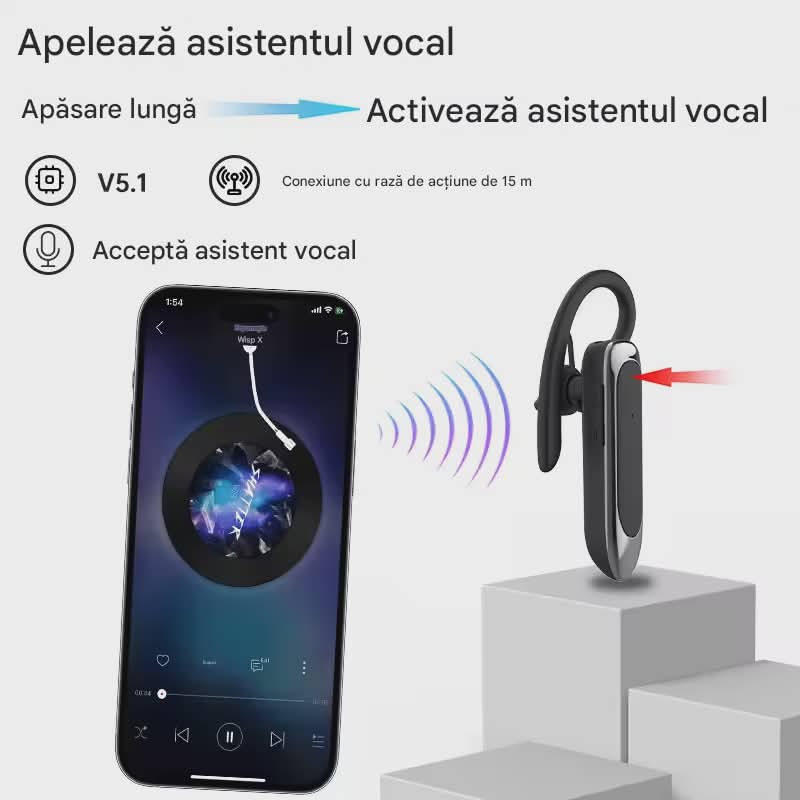 TV, Audio-Video si Foto - Portabile audio - Casti audio - Casca Bluetooth CerCip B48, Autonomie baterie 24 ore, Bluetooth, Anulare zgomot, Doua microfoane, Multipoint, Buton mute - Infinity.ro
