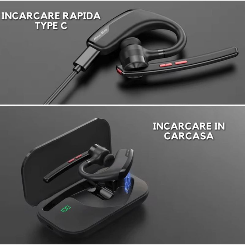 TV, Audio-Video si Foto - Portabile audio - Casti audio - Casca Bluetooth New Bee M51, Baterie 60 ore, Cu carcasa, Doua microfoane, Reducere zgomot DSP, 2 Metode de incarcare - Infinity.ro
