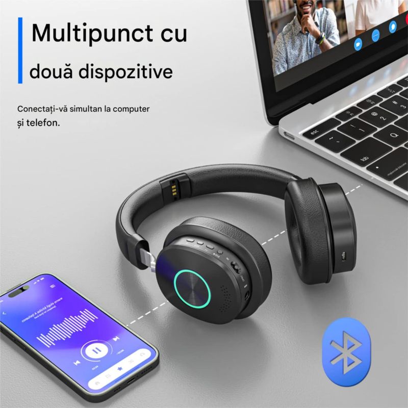 TV, Audio-Video si Foto - Portabile audio - Casti audio - Casti Wireless CerCip TV-966, Pentru TV, Baterie 40 ore, Anulare zgomot, Aux/RCA/Cablu optic, Cu statie de incarcare - Infinity.ro