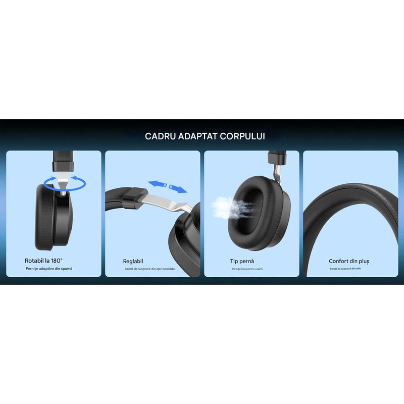 TV, Audio-Video si Foto - Portabile audio - Casti audio - Casti Wireless CerCip TV-966, Pentru TV, Baterie 40 ore, Anulare zgomot, Aux/RCA/Cablu optic, Cu statie de incarcare - Infinity.ro