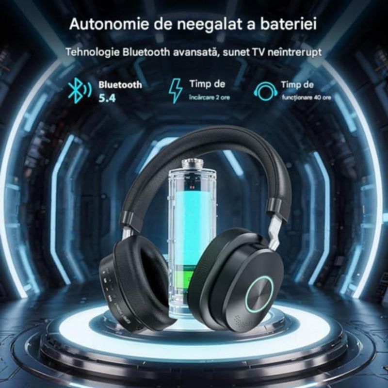 TV, Audio-Video si Foto - Portabile audio - Casti audio - Casti Wireless CerCip TV-966, Pentru TV, Baterie 40 ore, Anulare zgomot, Aux/RCA/Cablu optic, Cu statie de incarcare - Infinity.ro