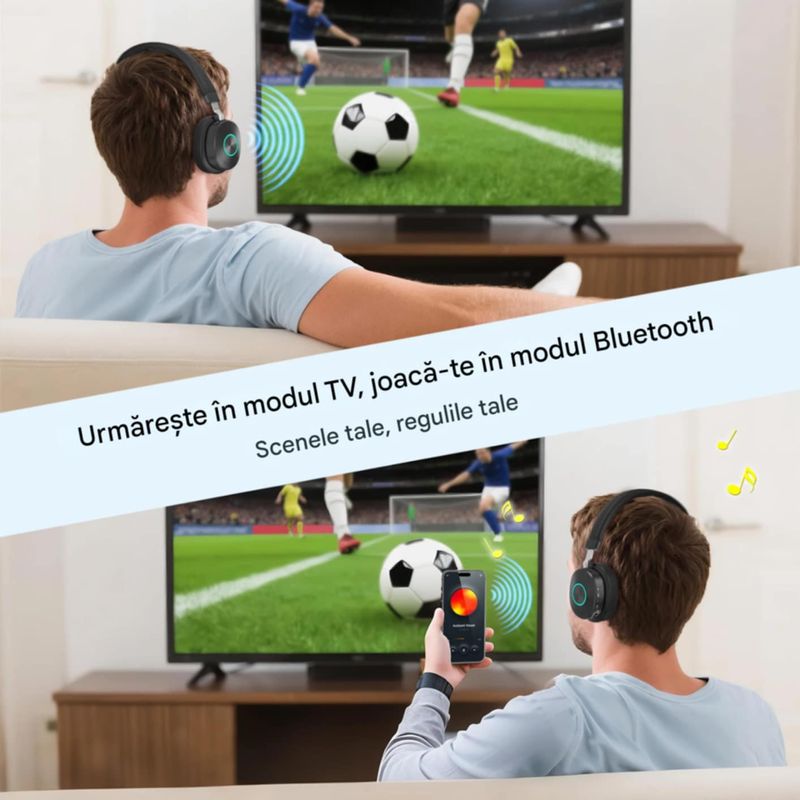 TV, Audio-Video si Foto - Portabile audio - Casti audio - Casti Wireless CerCip TV-966, Pentru TV, Baterie 40 ore, Anulare zgomot, Aux/RCA/Cablu optic, Cu statie de incarcare - Infinity.ro