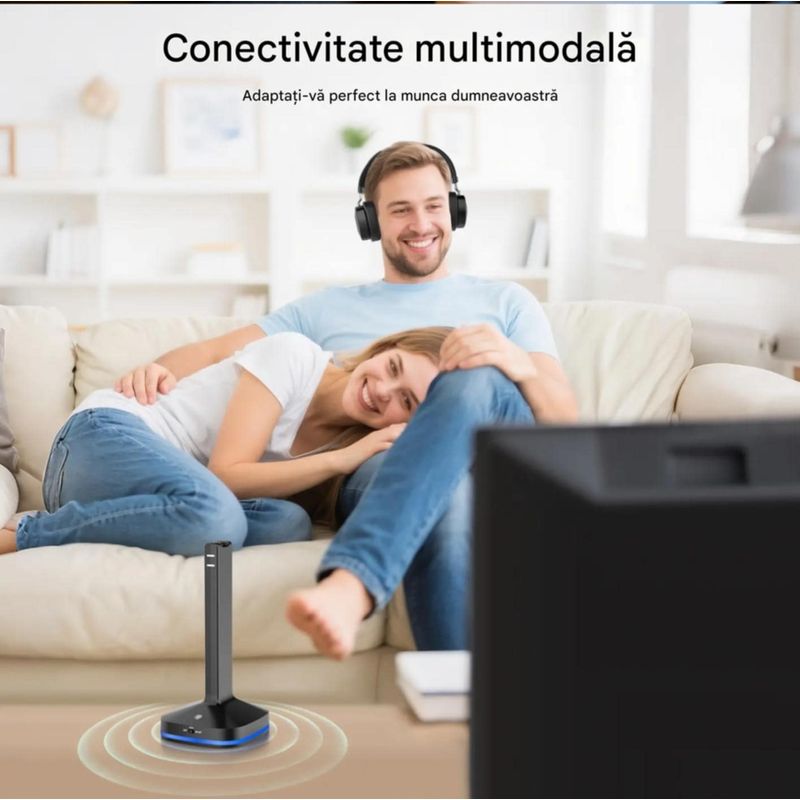 TV, Audio-Video si Foto - Portabile audio - Casti audio - Casti Wireless CerCip TV-966, Pentru TV, Baterie 40 ore, Anulare zgomot, Aux/RCA/Cablu optic, Cu statie de incarcare - Infinity.ro