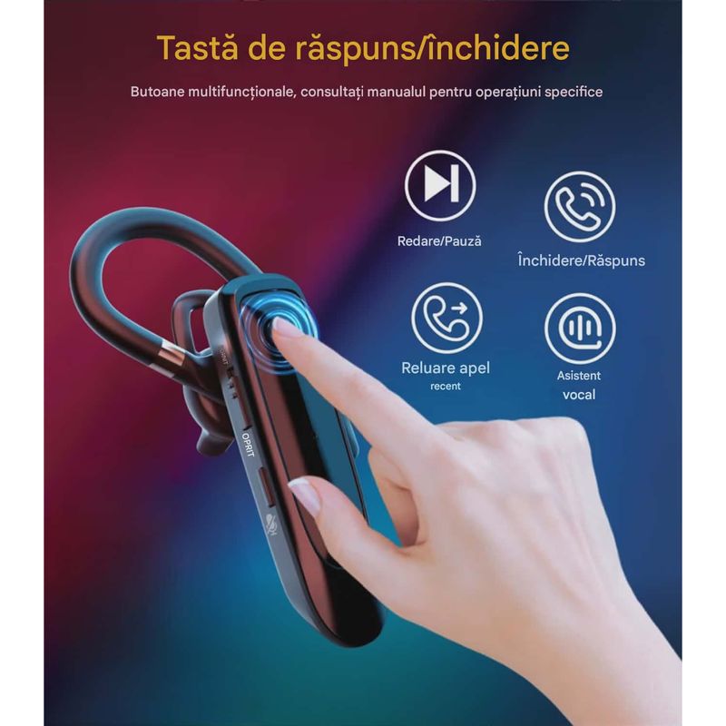 TV, Audio-Video si Foto - Portabile audio - Casti audio - Casca Bluetooth CerCip K30, Autonomie baterie 16 ore, Anulare zgomot, Oprire microfon, Multipoint - Infinity.ro