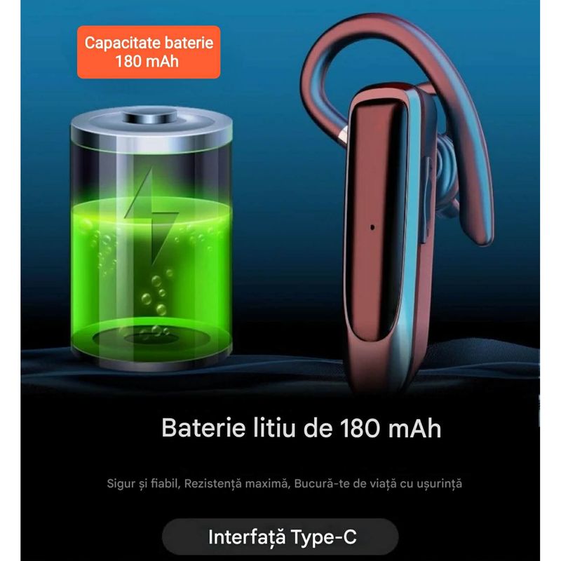 TV, Audio-Video si Foto - Portabile audio - Casti audio - Casca Bluetooth CerCip K30, Autonomie baterie 16 ore, Anulare zgomot, Oprire microfon, Multipoint - Infinity.ro