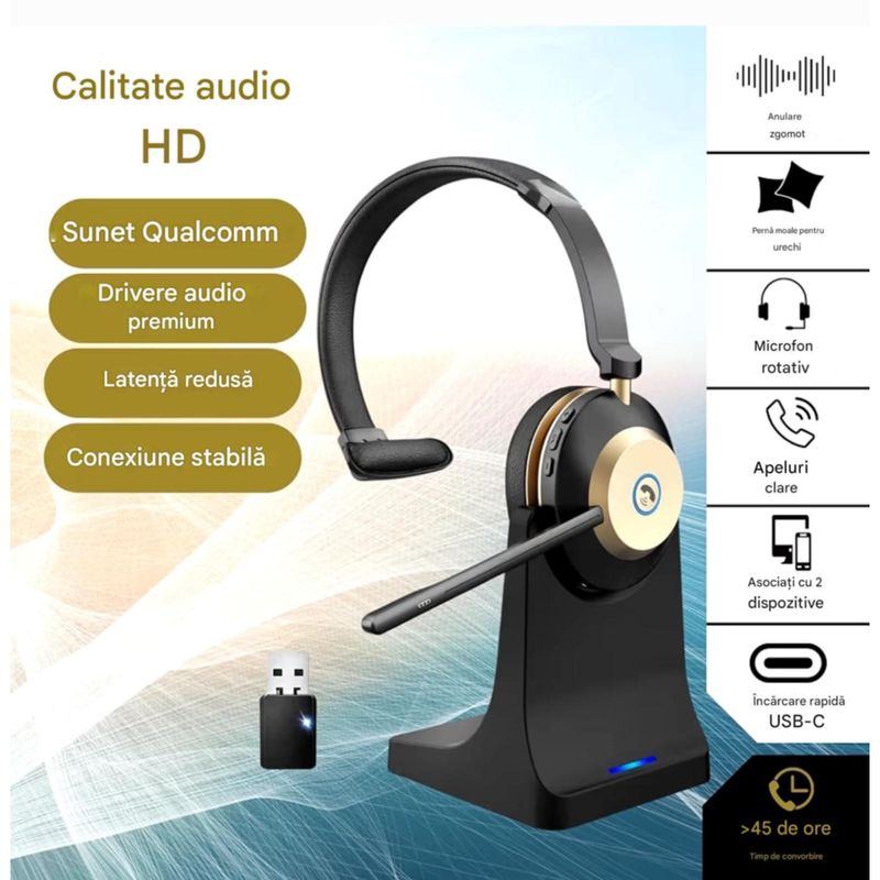 TV, Audio-Video si Foto - Portabile audio - Casti audio - Casca Call Center BT881, Statie de incarcare, Baterie 45 ore, Anulare zgomot, Multipoint - Infinity.ro