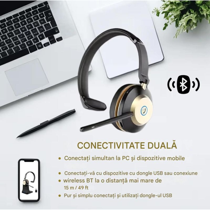 TV, Audio-Video si Foto - Portabile audio - Casti audio - Casca Call Center BT881, Statie de incarcare, Baterie 45 ore, Anulare zgomot, Multipoint - Infinity.ro