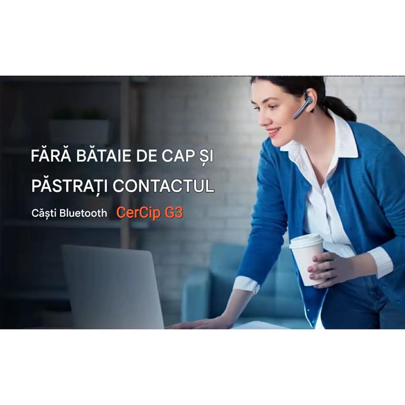 TV, Audio-Video si Foto - Portabile audio - Casti audio - Casca Bluetooth CerCip G3, Autonomie baterie 15 ore, Cu carcasa de incarcare, Eliminare Zgomot, Universala, Negru - Infinity.ro