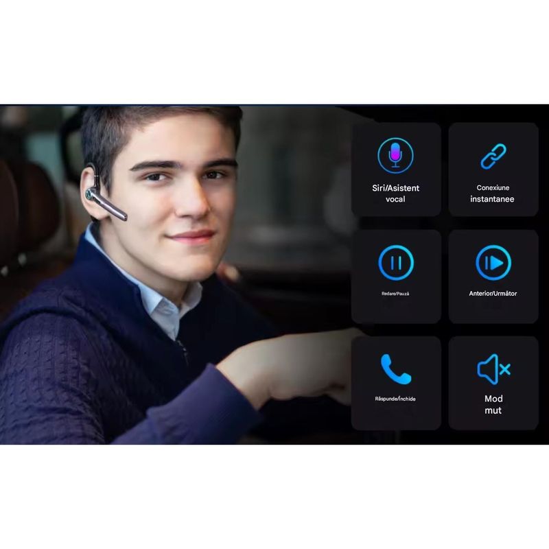 TV, Audio-Video si Foto - Portabile audio - Casti audio - Casca Bluetooth CerCip G3, Autonomie baterie 15 ore, Cu carcasa de incarcare, Eliminare Zgomot, Universala, Negru - Infinity.ro