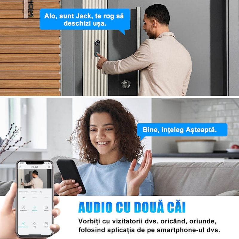 Casa si Gradina - Electrice - Smart Home - Control acces si accesorii - Sonerie Wireless, HD 1080P, Wi-fi, Unghi larg de 166 grade, Aplicatie, Senzor detectie miscare - Infinity.ro