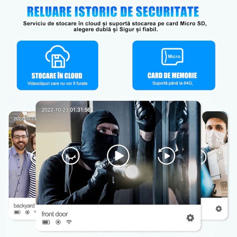 Casa si Gradina - Electrice - Smart Home - Control acces si accesorii - Sonerie Wireless, HD 1080P, Wi-fi, Unghi larg de 166 grade, Aplicatie, Senzor detectie miscare - Infinity.ro