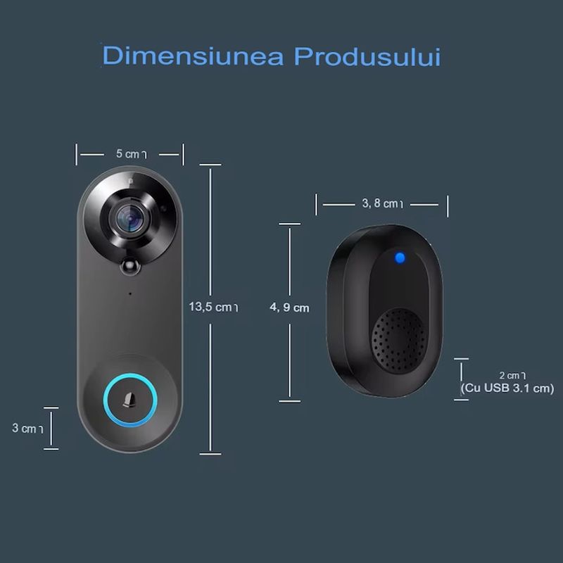 Casa si Gradina - Electrice - Smart Home - Control acces si accesorii - Sonerie Wireless, HD 1080P, Wi-fi, Unghi larg de 166 grade, Aplicatie, Senzor detectie miscare - Infinity.ro