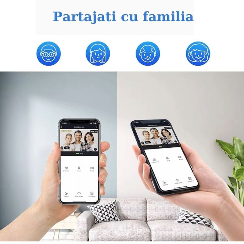 Casa si Gradina - Electrice - Smart Home - Control acces si accesorii - Sonerie Wireless, HD 1080P, Wi-fi, Unghi larg de 166 grade, Aplicatie, Senzor detectie miscare - Infinity.ro