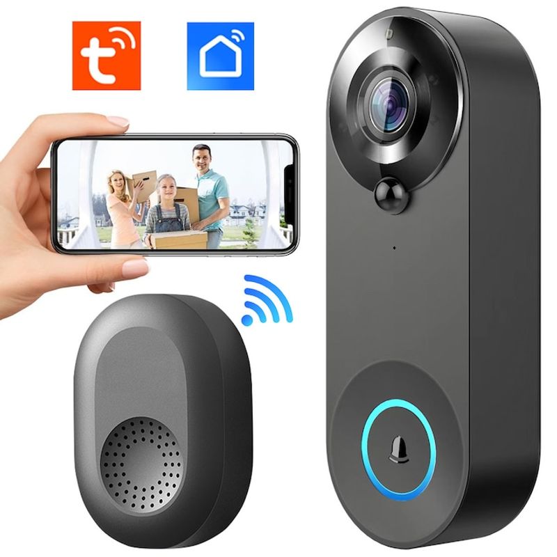 Casa si Gradina - Electrice - Smart Home - Control acces si accesorii - Sonerie Wireless, HD 1080P, Wi-fi, Unghi larg de 166 grade, Aplicatie, Senzor detectie miscare - Infinity.ro