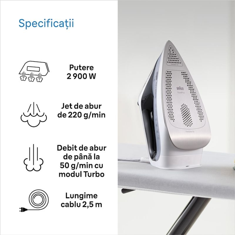 Electronice si Electrocasnice - Ingrijirea tesaturilor - Fiare de calcat - Fier de calcat Braun TexStyle 7 Pro SI7149WB, 2900W, jet de abur 220g/min, sistem antipicurare, gri - Infinity.ro