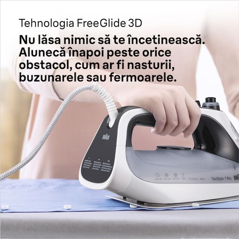 Electronice si Electrocasnice - Ingrijirea tesaturilor - Fiare de calcat - Fier de calcat Braun TexStyle 7 Pro SI7149WB, 2900W, jet de abur 220g/min, sistem antipicurare, gri - Infinity.ro