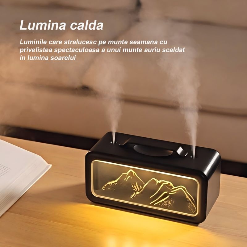 Electronice si Electrocasnice - Climatizare si sisteme de incalzire - Aparate filtrare aer - Umidificatoare - Umidificator de aer si difuzor de aroma, design Snow Mountain, 600ml, dubla pulverizare, iluminare LED, silentios - Infinity.ro