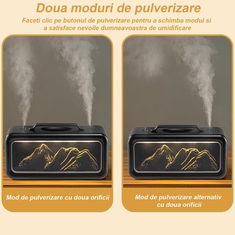 Electronice si Electrocasnice - Climatizare si sisteme de incalzire - Aparate filtrare aer - Umidificatoare - Umidificator de aer si difuzor de aroma, design Snow Mountain, 600ml, dubla pulverizare, iluminare LED, silentios - Infinity.ro