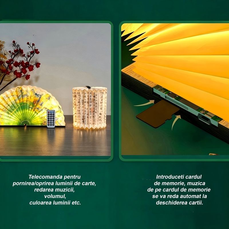 Casa si Gradina - Corpuri si surse de iluminat - Veioze si lampi - Lampi de veghe copii - Lampa decorativa pliabila tip carte, Bluetooth, iluminare LED, acumulator 1800 mAh, card - Infinity.ro