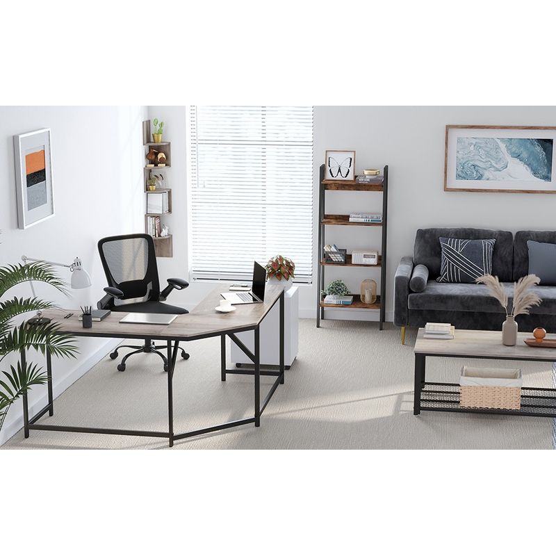 Casa si Gradina - Mobilier - Mese si birouri - Birouri - Birou de colt in forma L, cadru metalic, stil industrial, 149x149x76 cm, gri stejar - Infinity.ro