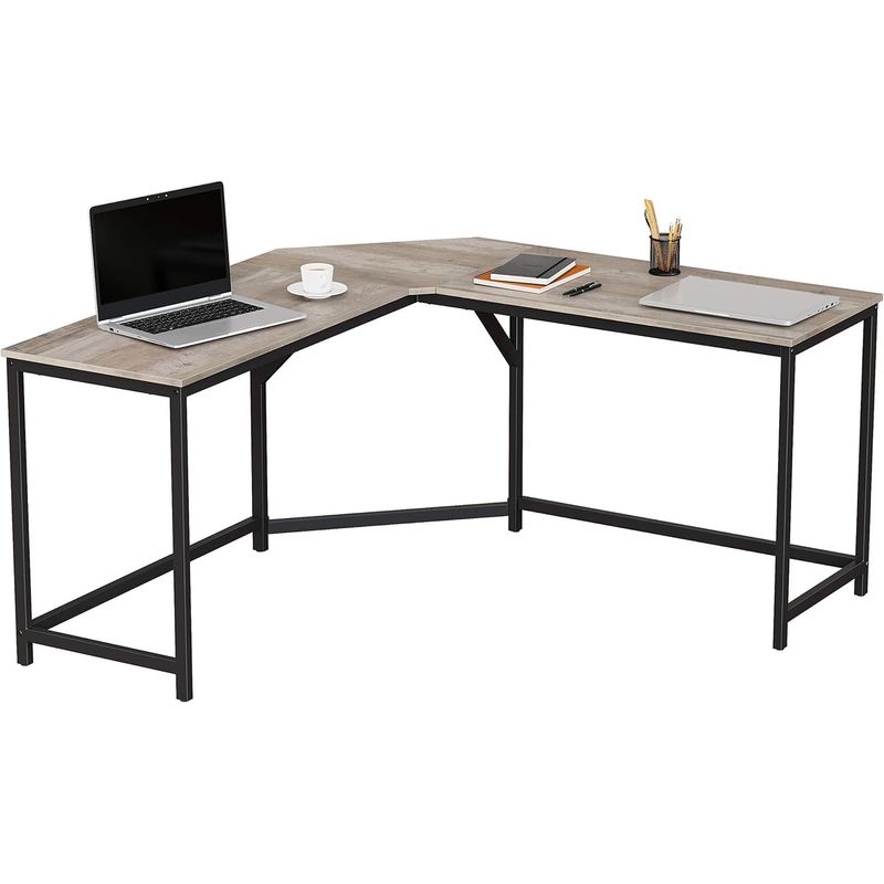 Casa si Gradina - Mobilier - Mese si birouri - Birouri - Birou de colt in forma L, cadru metalic, stil industrial, 149x149x76 cm, gri stejar - Infinity.ro