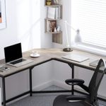 Casa si Gradina - Mobilier - Mese si birouri - Birouri - Birou de colt in forma L, cadru metalic, stil industrial, 149x149x76 cm, gri stejar - Infinity.ro