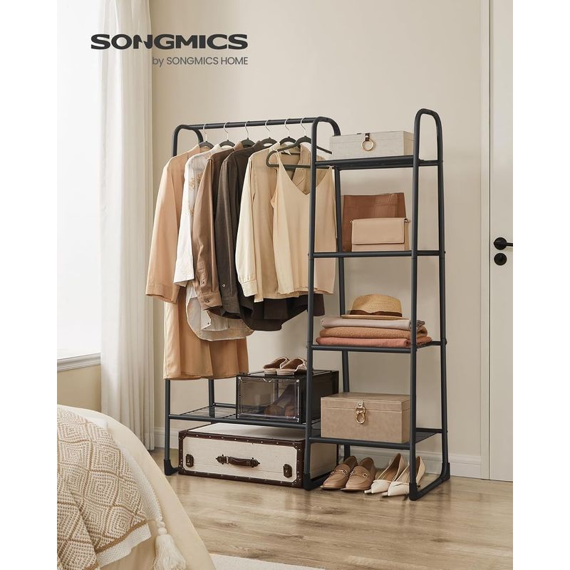 Casa si Gradina - Mobilier - Organizare si depozitare - Cuiere - Cuier cu 5 rafturi si bara pentru haine, structura metalica, stil industrial, 40x102x153 cm, negru - Infinity.ro
