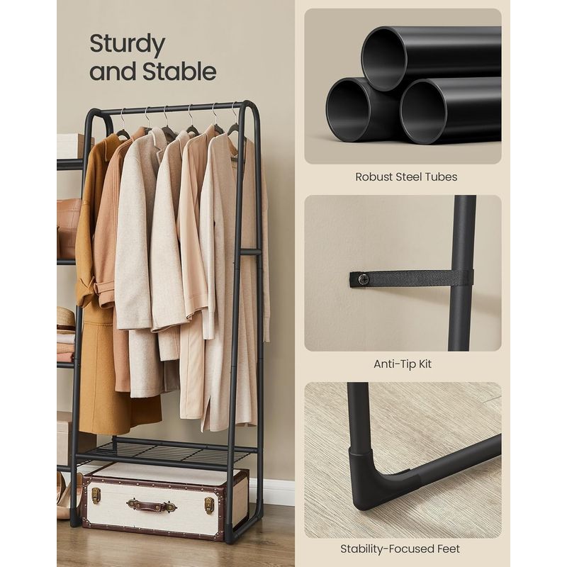 Casa si Gradina - Mobilier - Organizare si depozitare - Cuiere - Cuier cu 5 rafturi si bara pentru haine, structura metalica, stil industrial, 40x102x153 cm, negru - Infinity.ro