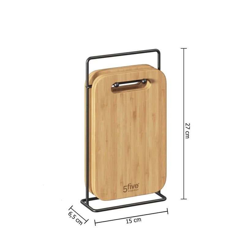 Casa si Gradina - Mobilier - Seturi de mobilier - Seturi bucatarie - Set 4 platouri tapas 5Five din bambus cu suport metalic, 15x7x27 cm, natur - Infinity.ro