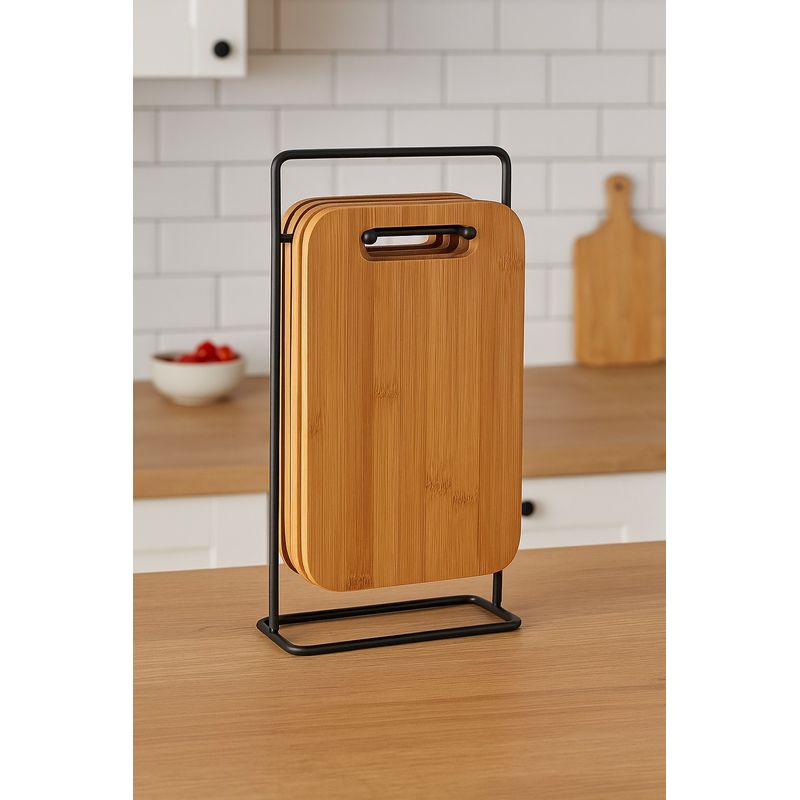 Casa si Gradina - Mobilier - Seturi de mobilier - Seturi bucatarie - Set 4 platouri tapas 5Five din bambus cu suport metalic, 15x7x27 cm, natur - Infinity.ro