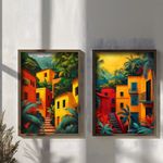 Casa si Gradina - Decoratiuni - Tablouri - Set tablouri MDF cu ramă (2 bucăți) Wallxpert, MDF, ramă din lemn de pin, 70 x 50 x 3.5 cm, multicolor, 856EVL2848 - Infinity.ro