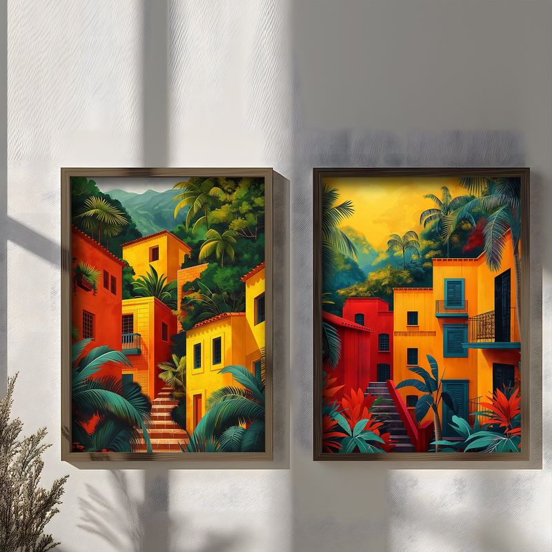 Casa si Gradina - Decoratiuni - Tablouri - Set tablouri MDF cu ramă (2 bucăți) Wallxpert, MDF, ramă din lemn de pin, 70 x 50 x 3.5 cm, multicolor, 856EVL2848 - Infinity.ro