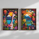 Casa si Gradina - Decoratiuni - Tablouri - Set tablouri MDF cu ramă (2 bucăți) Wallxpert, MDF, ramă din lemn de pin, 70 x 50 x 3.5 cm, multicolor, 856EVL2845 - Infinity.ro
