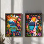 Casa si Gradina - Decoratiuni - Tablouri - Set tablouri MDF cu ramă (2 bucăți) Wallxpert, MDF, ramă din lemn de pin, 70 x 50 x 3.5 cm, multicolor, 856EVL2845 - Infinity.ro
