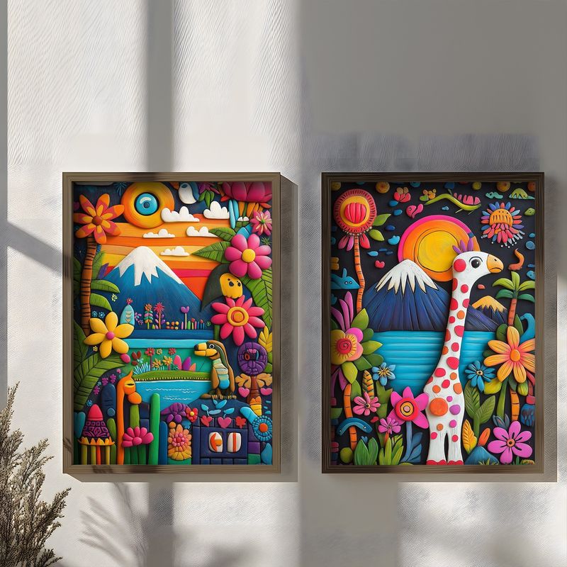 Casa si Gradina - Decoratiuni - Tablouri - Set tablouri MDF cu ramă (2 bucăți) Wallxpert, MDF, ramă din lemn de pin, 70 x 50 x 3.5 cm, multicolor, 856EVL2845 - Infinity.ro