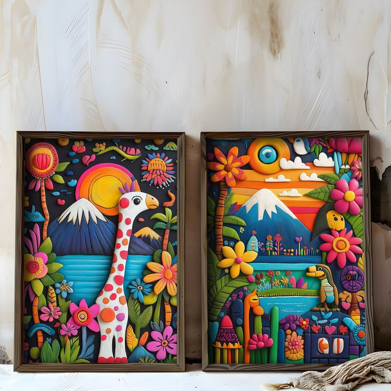 Casa si Gradina - Decoratiuni - Tablouri - Set tablouri MDF cu ramă (2 bucăți) Wallxpert, MDF, ramă din lemn de pin, 70 x 50 x 3.5 cm, multicolor, 856EVL2845 - Infinity.ro
