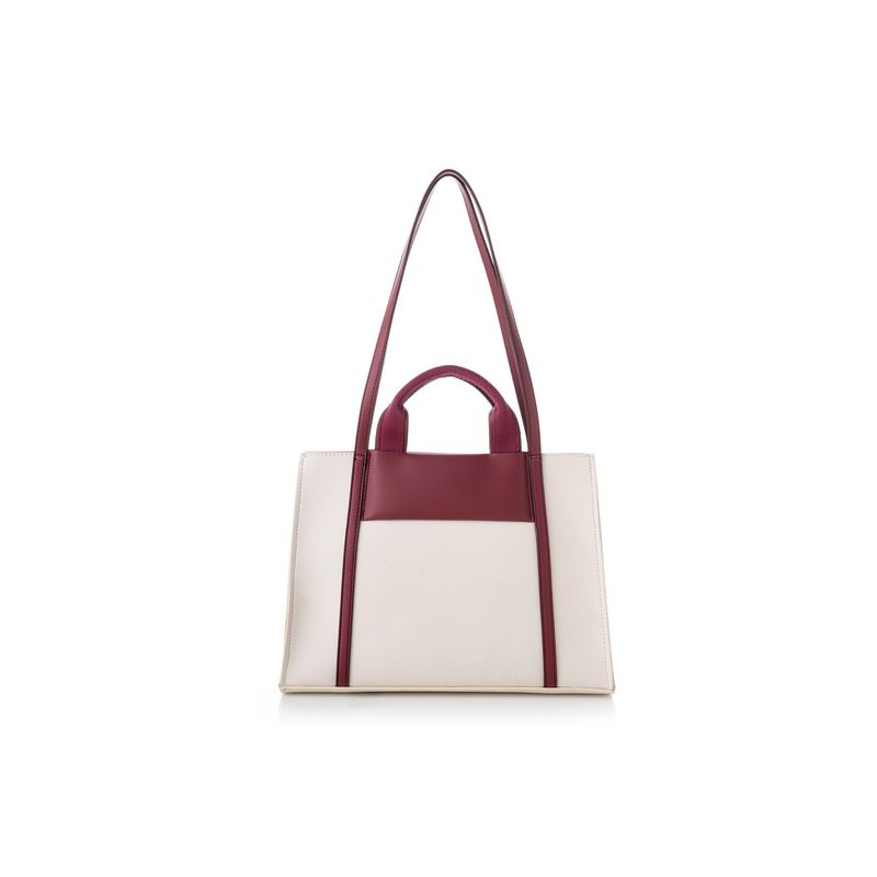 Fashion, accesorii si bijuterii - Femei - Accesorii femei - Genti si rucsacuri femei - Tote bag Lucky Bees, piele, 11 x 37 x 27 cm, crem și vișiniu roșu, 946VNC1195 - Infinity.ro