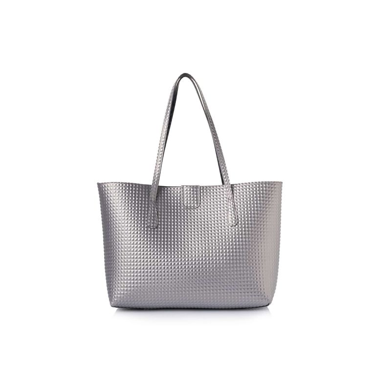 Fashion, accesorii si bijuterii - Femei - Accesorii femei - Genti si rucsacuri femei - Tote bag Lucky Bees, piele, 11 x 42 x 28 cm, argintiu, 671LKB2117 - Infinity.ro