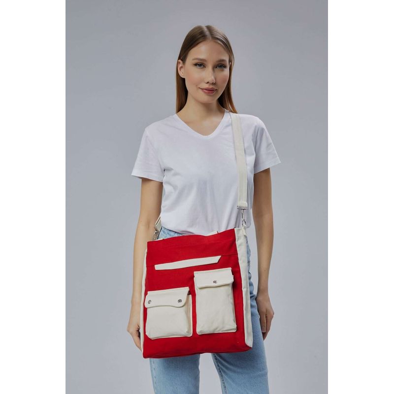 Fashion, accesorii si bijuterii - Femei - Accesorii femei - Genti si rucsacuri femei - Tote bag Lucky Bees, 32 x 35 x 8 cm, roșu, 421BRG2242 - Infinity.ro