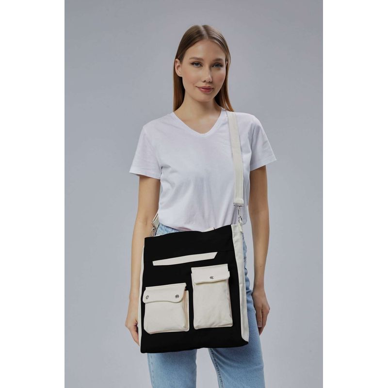 Fashion, accesorii si bijuterii - Femei - Accesorii femei - Genti si rucsacuri femei - Tote bag Lucky Bees, 32 x 35 x 8 cm, negru, 421BRG2245 - Infinity.ro
