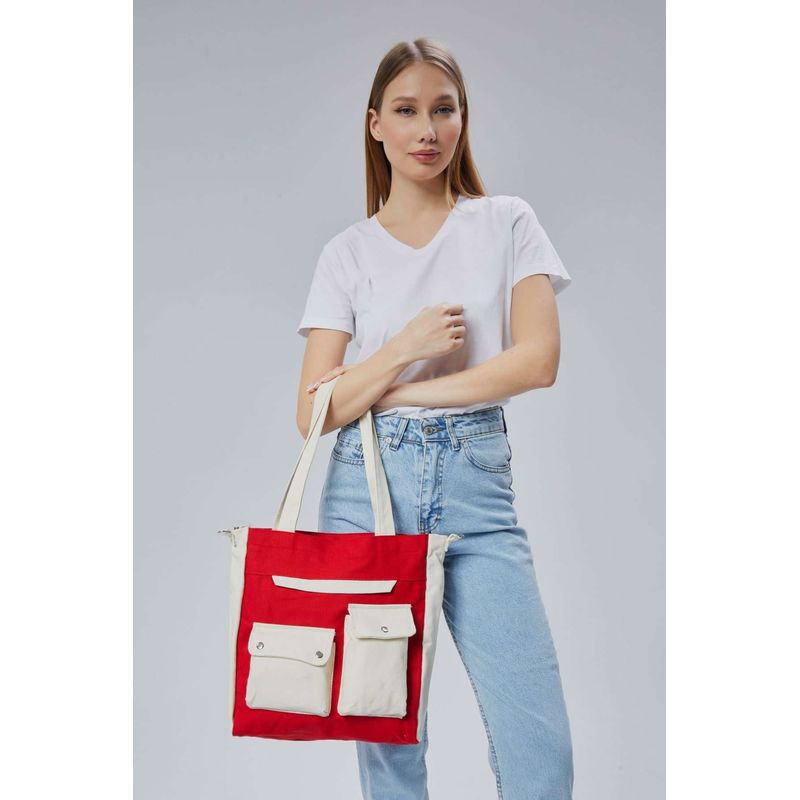 Fashion, accesorii si bijuterii - Femei - Accesorii femei - Genti si rucsacuri femei - Tote bag Lucky Bees, 32 x 35 x 8 cm, roșu, 421BRG2242 - Infinity.ro