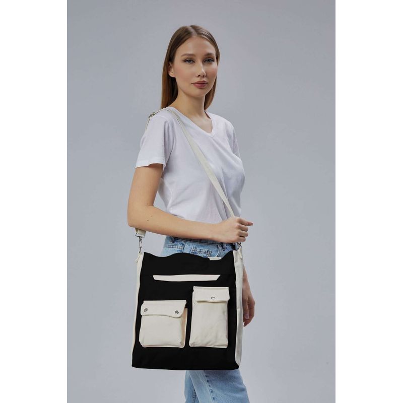 Fashion, accesorii si bijuterii - Femei - Accesorii femei - Genti si rucsacuri femei - Tote bag Lucky Bees, 32 x 35 x 8 cm, negru, 421BRG2245 - Infinity.ro