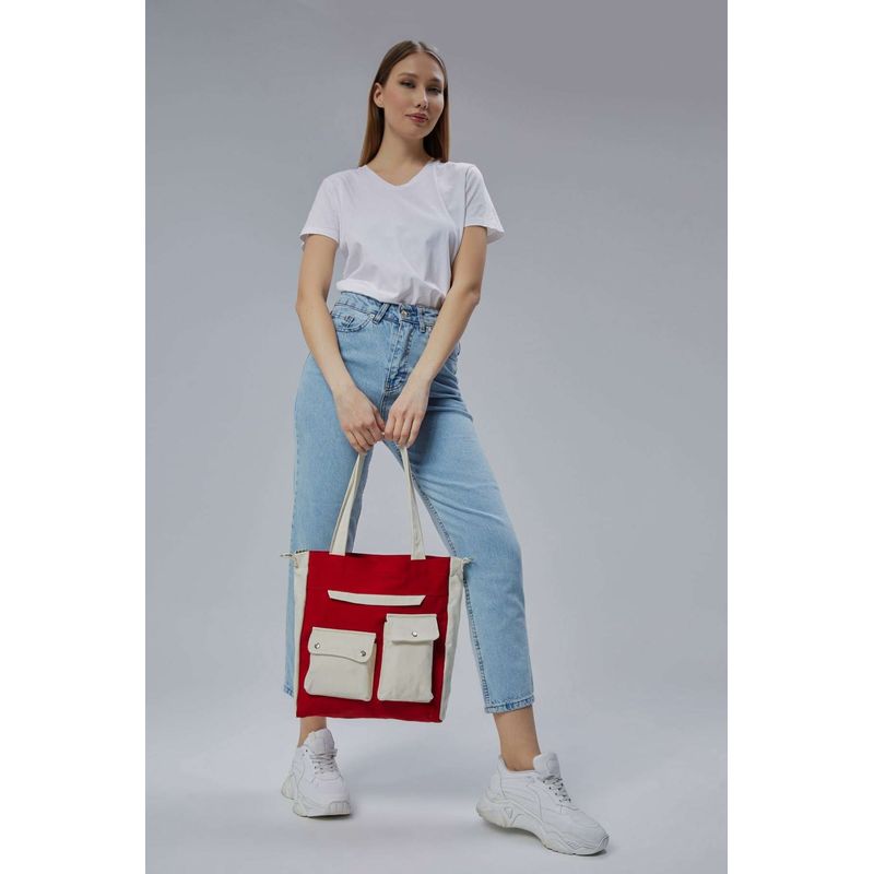Fashion, accesorii si bijuterii - Femei - Accesorii femei - Genti si rucsacuri femei - Tote bag Lucky Bees, 32 x 35 x 8 cm, roșu, 421BRG2242 - Infinity.ro