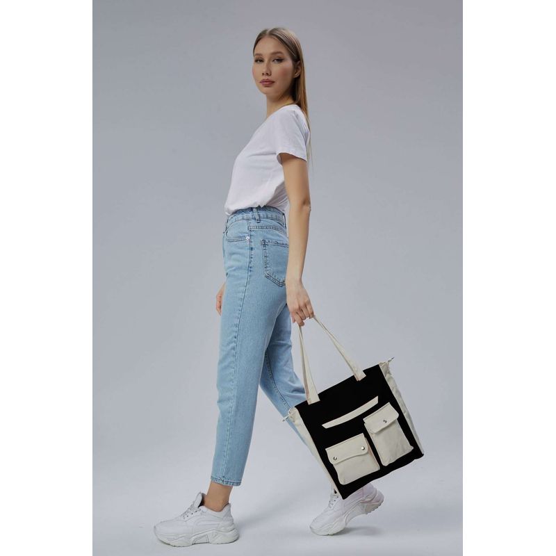 Fashion, accesorii si bijuterii - Femei - Accesorii femei - Genti si rucsacuri femei - Tote bag Lucky Bees, 32 x 35 x 8 cm, negru, 421BRG2245 - Infinity.ro
