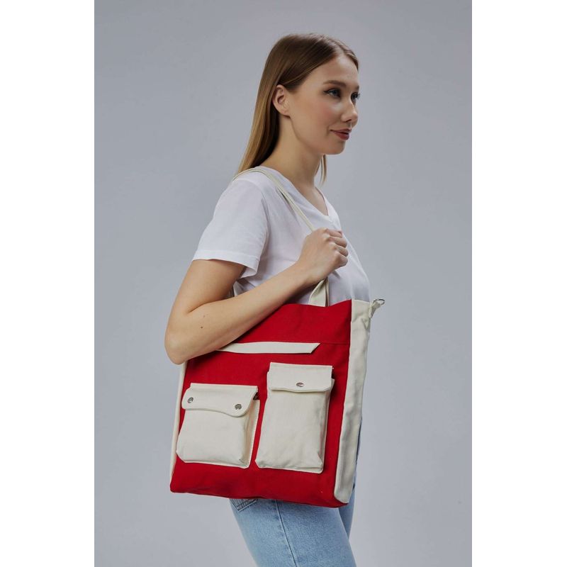 Fashion, accesorii si bijuterii - Femei - Accesorii femei - Genti si rucsacuri femei - Tote bag Lucky Bees, 32 x 35 x 8 cm, roșu, 421BRG2242 - Infinity.ro