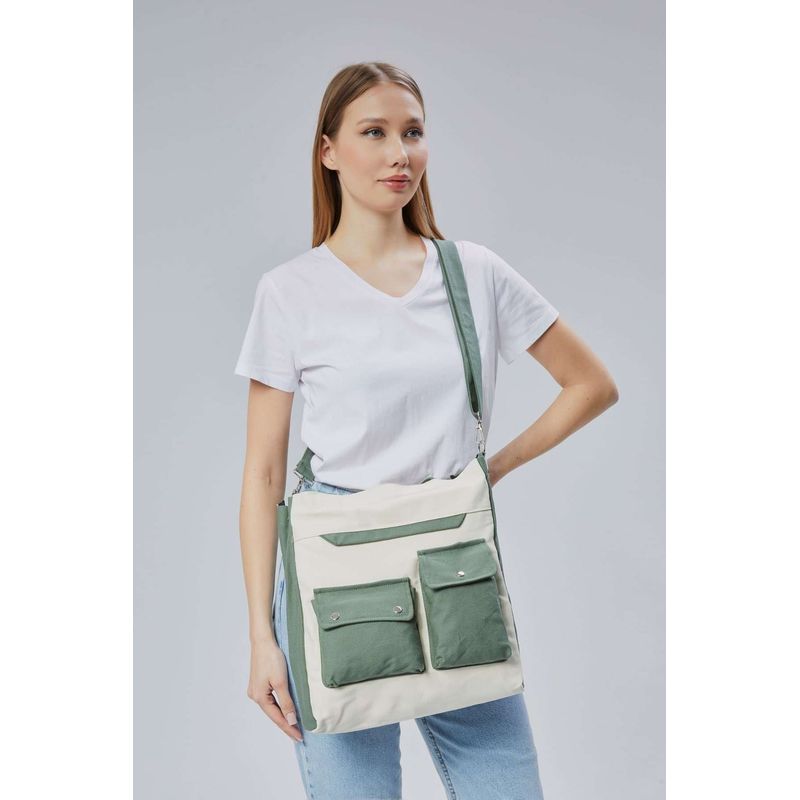 Fashion, accesorii si bijuterii - Femei - Accesorii femei - Genti si rucsacuri femei - Tote bag Lucky Bees, 32 x 35 x 8 cm, verde, 421BRG2243 - Infinity.ro