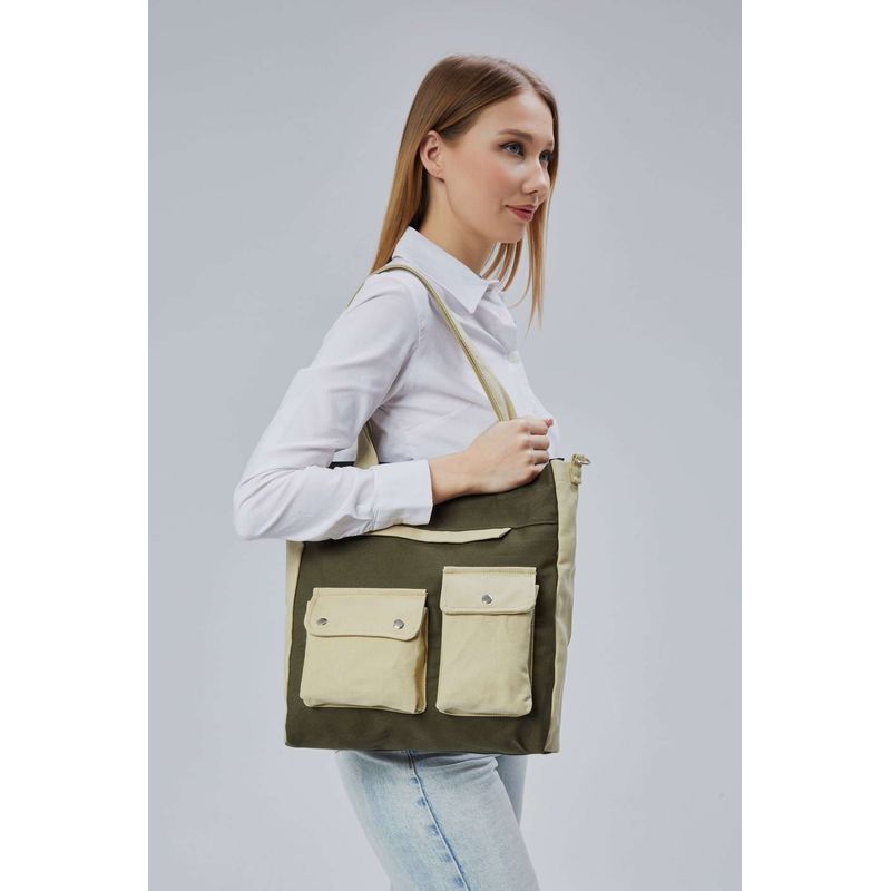 Fashion, accesorii si bijuterii - Femei - Accesorii femei - Genti si rucsacuri femei - Tote bag Lucky Bees, 32 x 35 x 8 cm, închis verde, 421BRG2244 - Infinity.ro