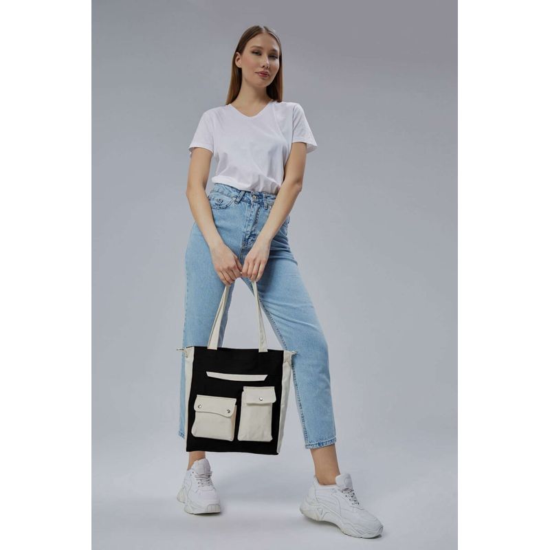 Fashion, accesorii si bijuterii - Femei - Accesorii femei - Genti si rucsacuri femei - Tote bag Lucky Bees, 32 x 35 x 8 cm, negru, 421BRG2245 - Infinity.ro