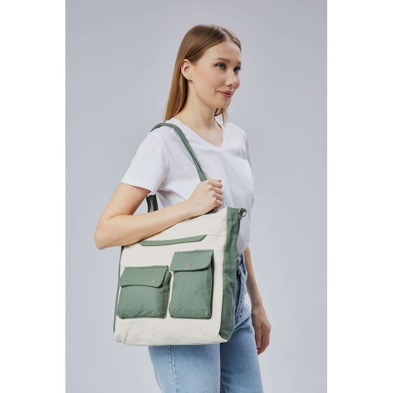 Fashion, accesorii si bijuterii - Femei - Accesorii femei - Genti si rucsacuri femei - Tote bag Lucky Bees, 32 x 35 x 8 cm, verde, 421BRG2243 - Infinity.ro